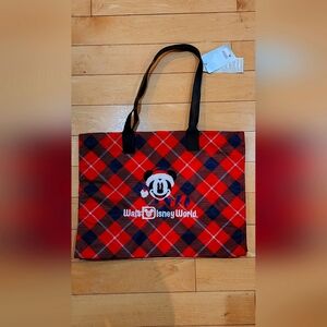 New w/tags Walt Disney World Tote Bag Christmas Red Plaid Mickey Mouse